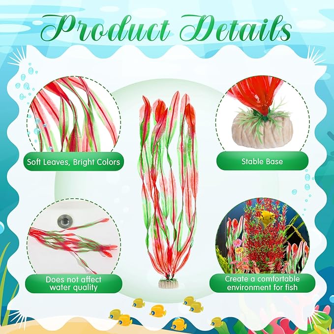 10 Pcs Large Aquarium Artificial Plants Decorations, Tall Plastic Fish Tank Plant Decorations for Household and Office Aquarium (Multicolor)-PurrikoPets