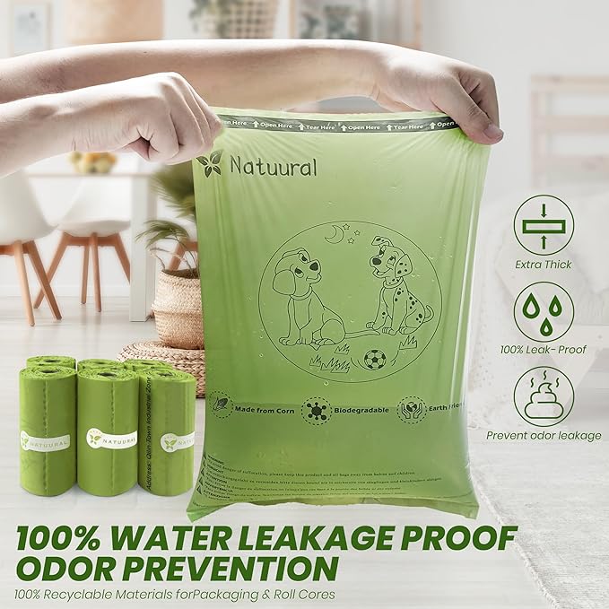Dog Poop Bags Rolls-600 Counts, 40Rolls, Biodegradable Poop Bags Made of Cornstarch, 100% Leak Proof and Easy to Open (Green)-PurrikoPets