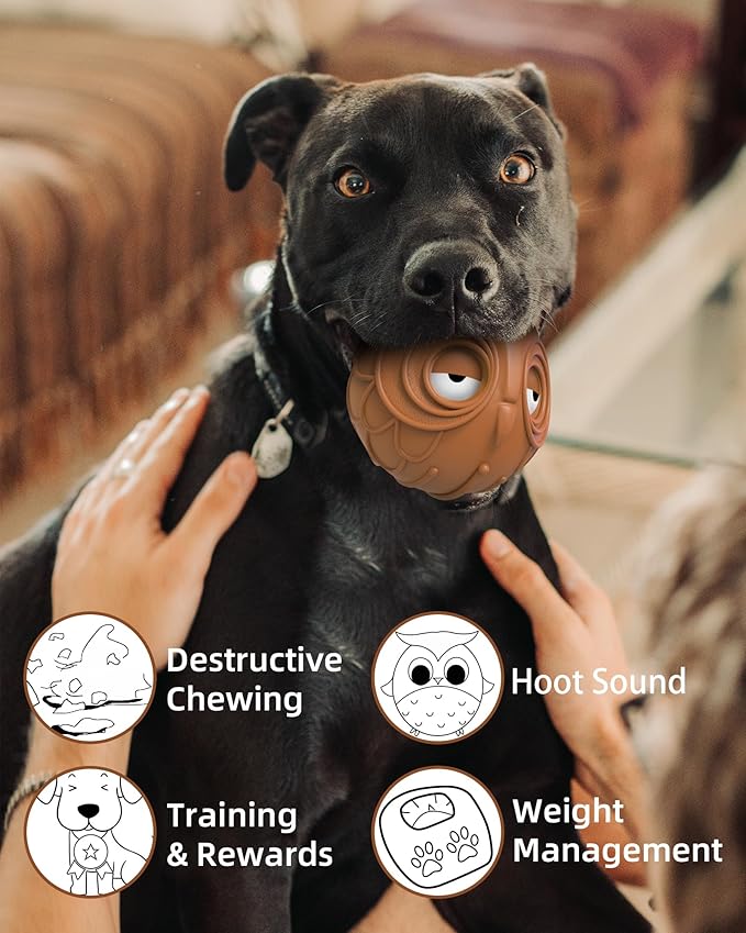 Giggle Ball for Dogs Owl Dog Toys for Aggressive Chewers Medium Large Dogs Fun Gift for Dog Natural Rubber Herding Ball for Dogs Cute Owl Hoot Brown New-PurrikoPets