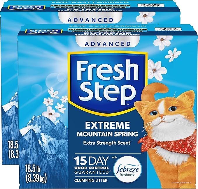 Fresh Step Advanced Extreme Clumping Litter with Febreze Freshness with Mountain Spring Scent, Fights Odor on Contact, 37 lbs. (2 x 18.5 lb. Box)-PurrikoPets