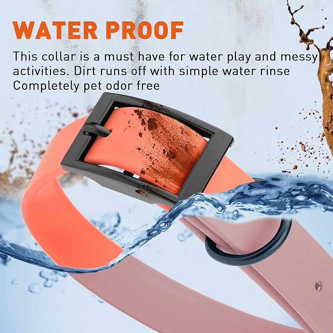 Dogline Biothane Waterproof Dog Collar Strong Coated Nylon Webbing with Black Hardware Odor- Proof for Easy Care Easy to Clean High Performance Fits Small Medium or Large Dogs, Coral-PurrikoPets