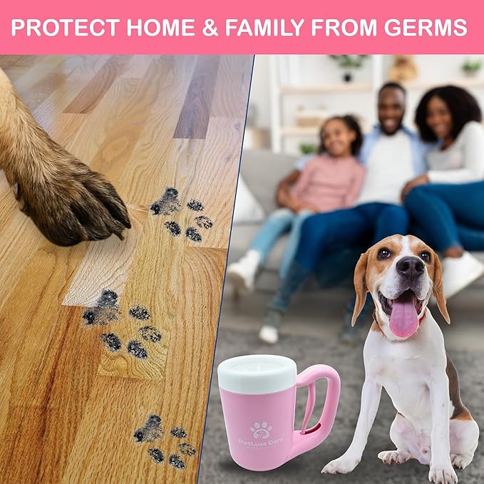 Dog Paw Cleaner for Small & Medium Dogs – Portable Paw Washer Cup with Soft Silicone Brush, Towel & Moisturizing Balm – Gently Cleans Muddy Paws After Walks (Pink, Medium)-PurrikoPets