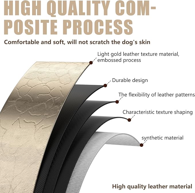 Airtag Dog Collar - Leather Dog Collar with Airtag Holder| IP68 Waterproof AirTag Holder with Metal Buckle, Comfortable GPS Dog Collars Tracker for Medium Large Dogs (Champagne Gold, L)-PurrikoPets