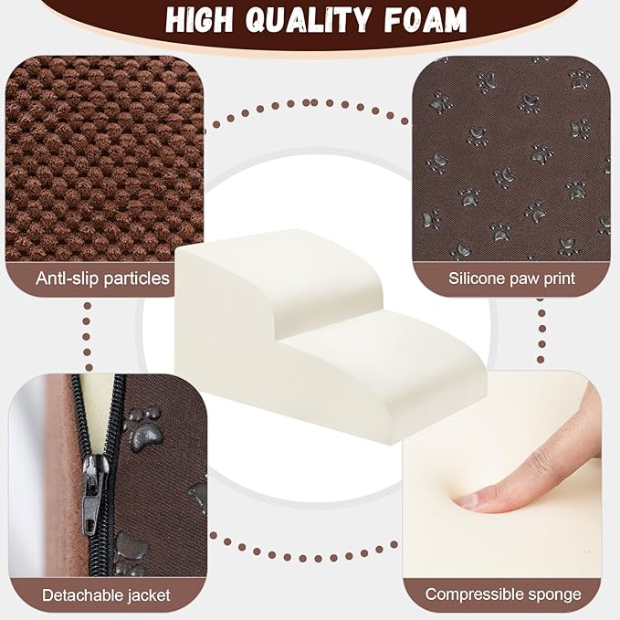 Dog Stairs for Small Dogs - High Density Foam Pet Steps, Extra Wide Dog Ramp with Non-Slip Bottom for High Beds, Couch and Sofa, Best for Dogs Injured, Older Doggy Cats-PurrikoPets
