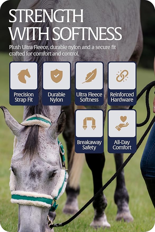 Equinavia Valkyrie Soft Ultra Fleece Padded Adjustable Breakaway Horse Halter - Turquoise/White - Warmblood-PurrikoPets