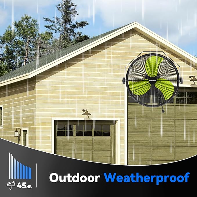 2600 CFM 14 inch Outdoor High Velocity Wall Mounted Fan, 3-Speed Metal Fans with IP44 Enclosure Motor, Industrial Grade Weatherproof Wall Fan for Patio, Greenhouse, Garage, and Gazebo-PurrikoPets
