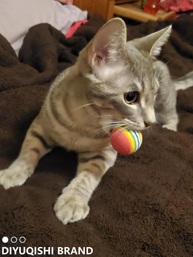 10-Pack Colorful Cat Toy Balls with Bells for Indoor Cats and Kittens (1.5'' - 2.3'', Cat Toys Mega Set)-PurrikoPets