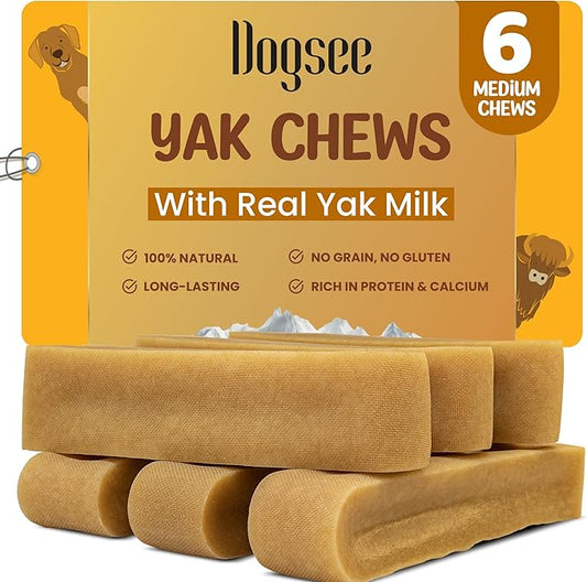 Dogsee Original Yak Cheese Himalayan Dog Chews 1lb (Medium - 6 Bars) | 100% All Natural | Dog Treats Medium Breed | Dog Chews Long Lasting for Aggressive Chewers | High Protein | Dental Sticks-PurrikoPets