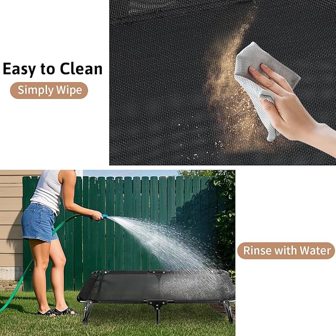 Elevated Dog Bed, Foldable Pet Bed with No Assembly, Cooling Raised Bed with Breathable Mesh, No-Slip Feet Durable Dog Cots Beds for Indoor & Outdoor Use, Black (L:43"x23"x7")-PurrikoPets