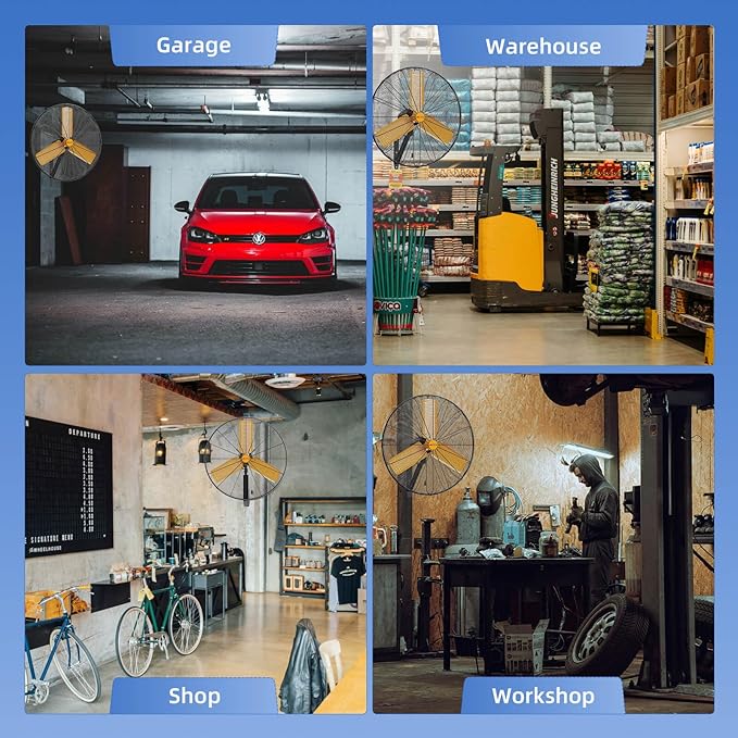 24 inch Oscillating High Velocity Wall Mount Fan, 7600 CFM Industrial Heavy Duty Metal Wall Fan, 3 Speeds, Adjustable Height and Tilt, Commercial Shop Fans for Garage, Workshop-PurrikoPets