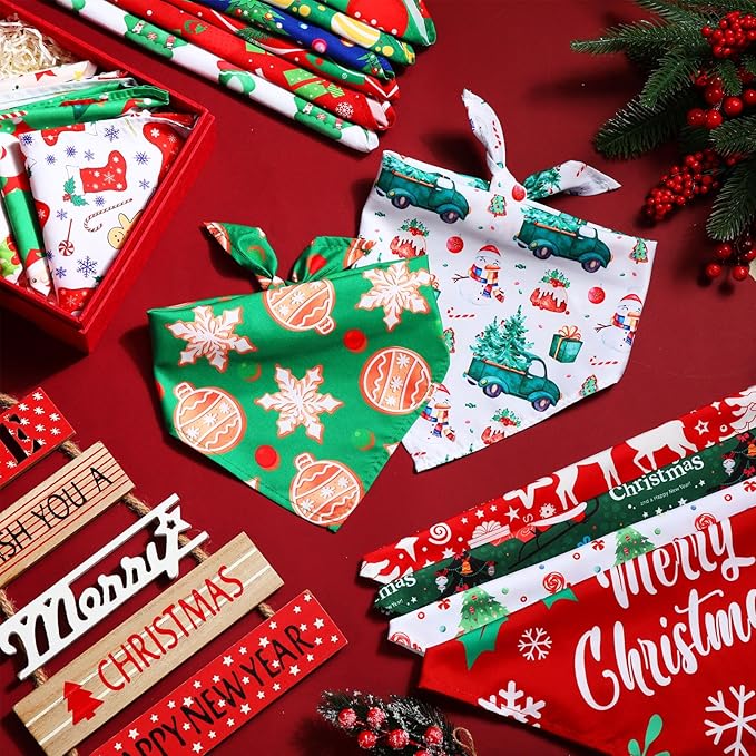 Abbylike 50 Pieces Christmas Dog Bandanas Bulk Xmas Bandanas for Dogs Triangle Kerchief Bibs Scarf Set for Christmas Pet Costume Accessories Decoration (31.5 x 21.7 x 21.7)-PurrikoPets