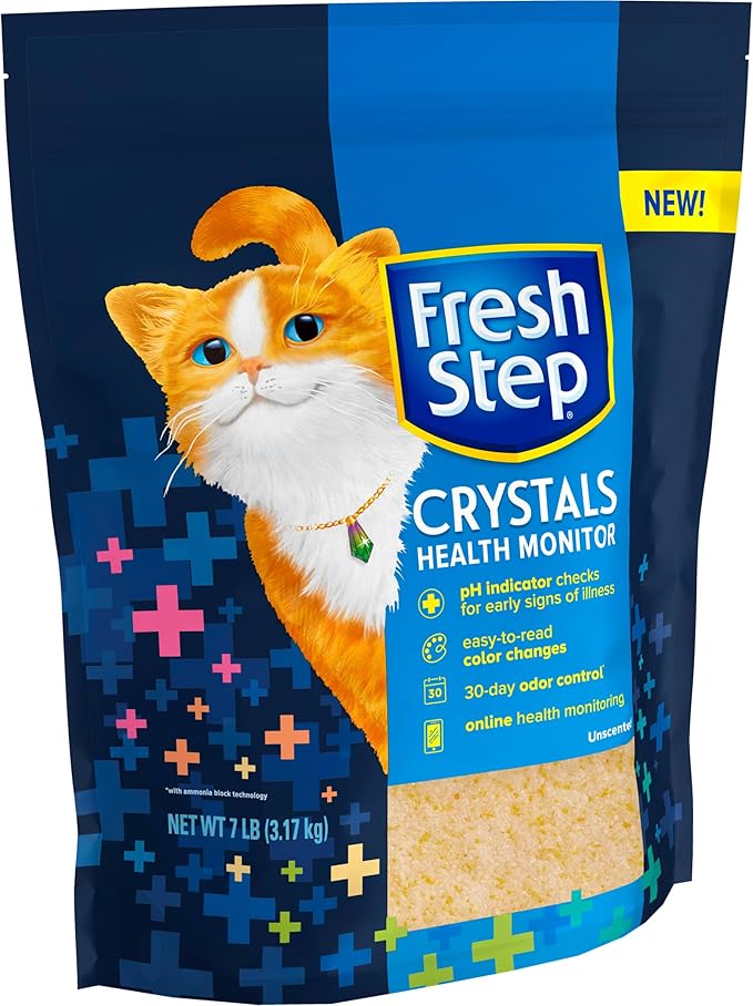 Fresh Step Crystals Health Monitoring Cat Litter, Color-Changing Litter Helps Detect Irregularities in Cat Urine, Controls Odor for 30 Days, 14 lbs. (2 x 7 lb. Bag)-PurrikoPets