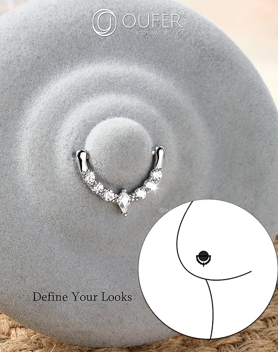 OUFER 2PCS 14G Nipple Piercing Jewelry, 316l Surgical Steel Nipple Rings for Women Men, Clear CZ Hinged Segment Clicker Rings Hoops- Silver