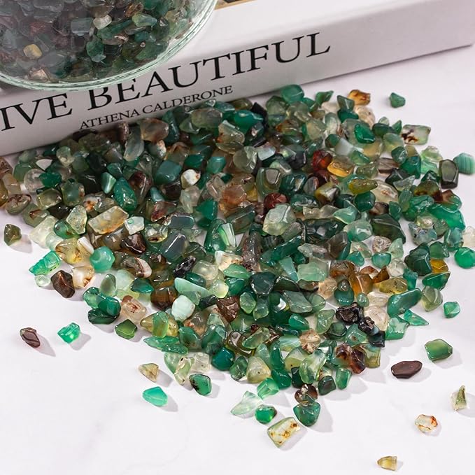 3 Lb Green Agate Crushed Stone Crystal Chips Bulk, Natural Polished Aquarium Stones Pebbles Irregular Decorative Rocks for Fish Tank, Vase Fillers, Succulent Plants Decor-PurrikoPets