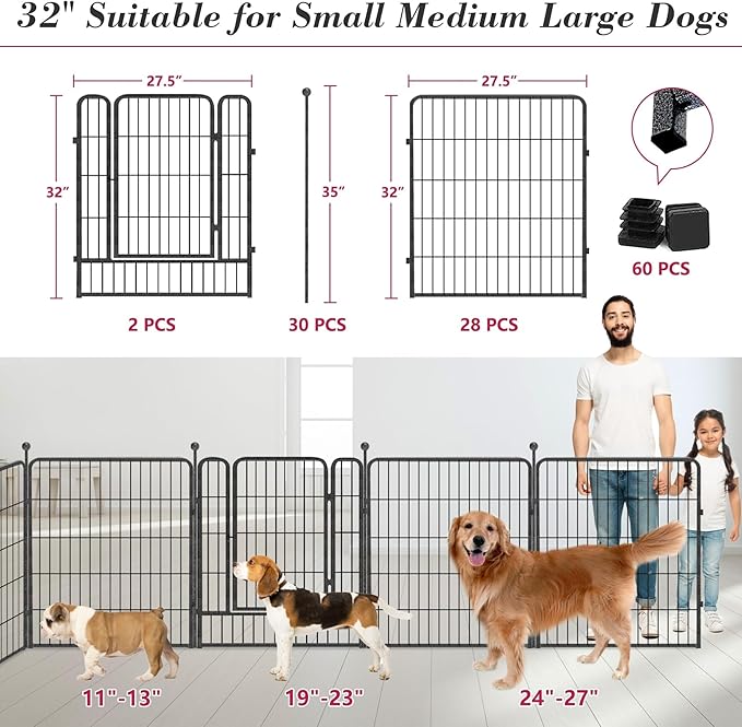 Dog Playpen 32 inch 30 Panels Indoor Outdoor Dog Pen for Medium/Small Dogs Heavy Duty Metal Dog Fence Outdoor for Yard, Puppy Playpen with Door Portable Pet Fence for RV Camping Yard-PurrikoPets