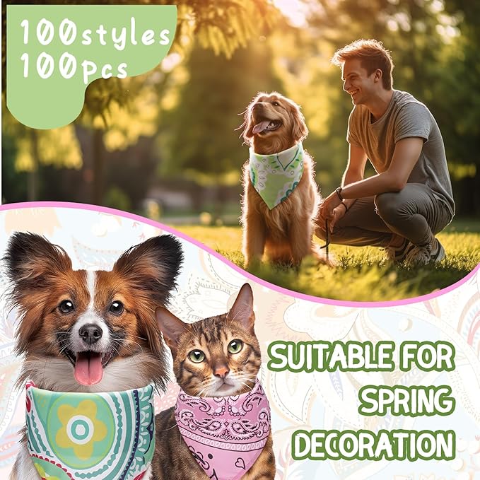 100 Pcs Dog Bandanas Bulk Pet Bibs Colorful Triangle Scarf Pet Bandanas for Medium Large Dogs Spring Summer Birthday Costume Decoration (Paisley)-PurrikoPets