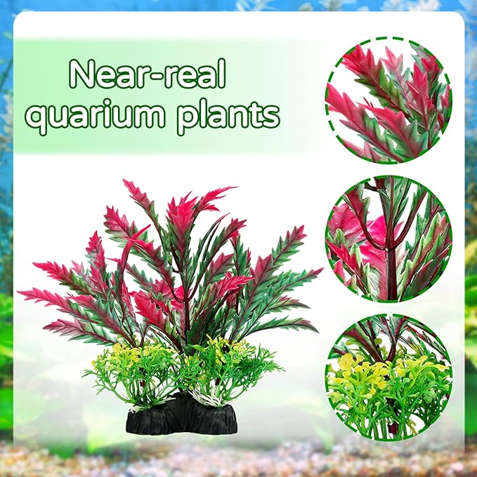 Fish Tank Accessories Aquarium Plants, 12pcs Colorful Fish Tank Artificial Plants and Cave Rock Decor Set, Aquarium Decorations Plants-PurrikoPets