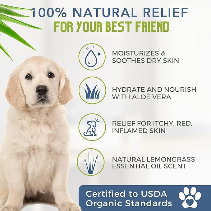 4-Legger Certified Organic Dog Shampoo - All Natural and Hypoallergenic with Aloe and Lemongrass, Soothing for Normal, Dry, Itchy or Allergy Sensitive Skin - Biodegradable - Made in USA - 16 oz-PurrikoPets