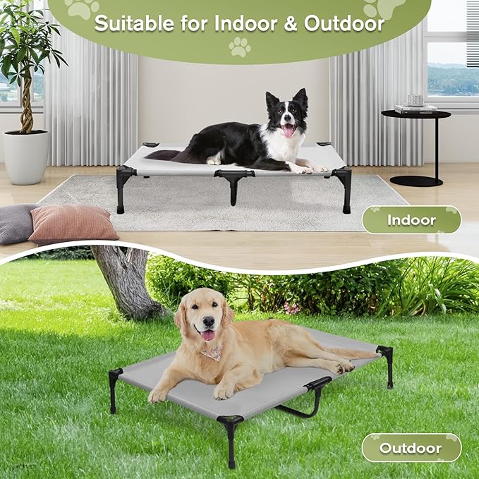Elevated Dog Bed 42 Inch - Breathable Raised Pet Bed for Large Dogs, Waterproof Dog Cot Bed Easy to Assemble, Durable Portable Pet Cot with Non-Slip Feet, Grey-PurrikoPets