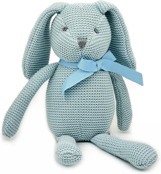 100% Organic Cotton Baby Toys Blue Bunny Rabbit Stuffed Animals for Newborn 7.1"-PurrikoPets