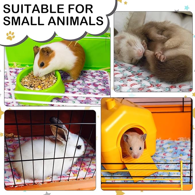 4 Pcs Waterproof Guinea Pig Blankets Washable Small Animal Fleece Bedding Absorbent Guinea Pig Cage Liners Reusable Pet Pee Pad Sleep Mat Pad Cover for Hamster Ferret (Moon Star Pattern,12 x 12 Inch)-PurrikoPets