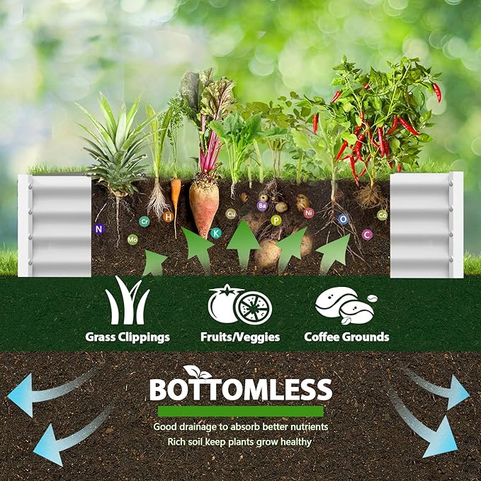 A ANLEOLIFE 8X4X1.5 ft Galvanized Raised Garden Bed, Rectangle Above Ground Modular Metal Planter Boxes Outdoor for Vegetables Flowers Herbs, Anti-Rust & Easy-Setup, Antique White-PurrikoPets