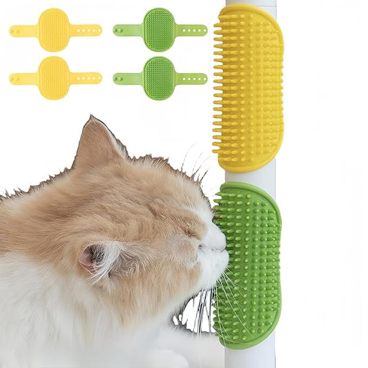 4-Pack Silicone Cat Brush Set, Pet Scratcher and Massager – Adjustable Pet Deshedding Brush, Bath Brush for Cats and Dogs, Suitable for Furniture Legs & Corners (4PCS (2 Yellow + 2 Green))-PurrikoPets