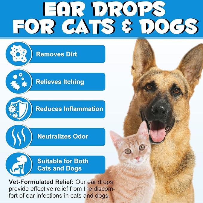 Dog Ear Infection Treatment, Cat & Dog Ear Cleaner for Itchy Relief, Antiseptic,Waxing,Cleansing, Ear Mite Treatment for Dog Cats, Yeast Ears Infection Treatment for Dogs, 2.02fl.oz-PurrikoPets