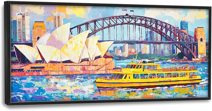 Extra Large Sydney Opera House Framed Wall Art for Living Room,Oversized Abstract Harbour Bridge Cityscape Pictures Wall Decor,Canvas Print Painting Modern Artwork Bedroom Office Bathroom 60L" x 30W"-PurrikoPets