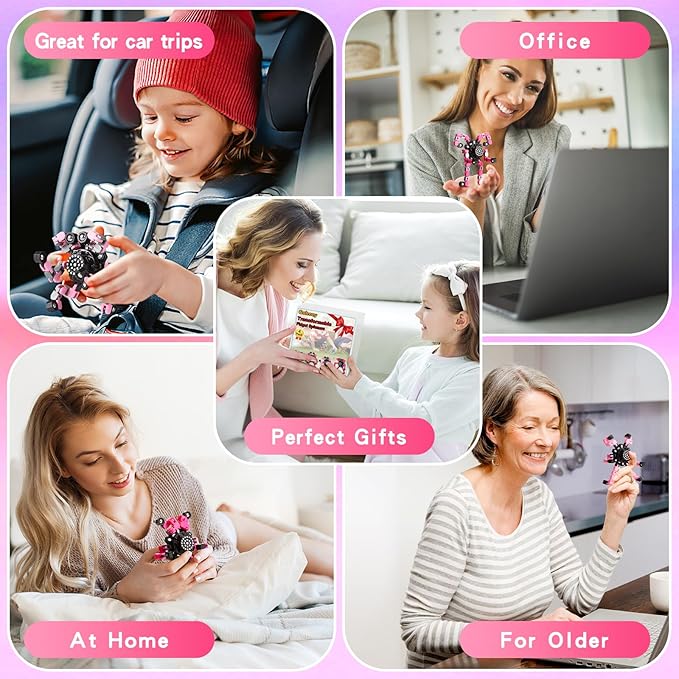 Fidget Toys for Girls, Birthday Gifts for 4 5 6 7 8 9 10 11 12 Year Old Girls Boys, Pink Transformable Fidget Spinners for Kids, Stocking Stuffers for Kids Adults Party Favors Toy-PurrikoPets