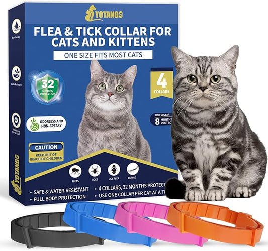 4 Pack Flea Collar for Cats, 32 Months Flea and Tick Prevention for Cats, Waterproof Cat Flea Collar, Natural Cat Flea and Tick Treatment, Adjustable Flea and Tick Collar for Cats Kittens(4 Colors)-PurrikoPets