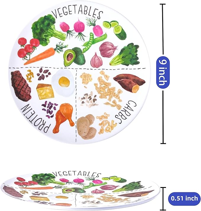 9" Portion Control Plate - Healthy Nutrition Plate for Adults and Teens, Melamine, Ideal for Weight Loss and Diabetes Management (4 Pack)-PurrikoPets