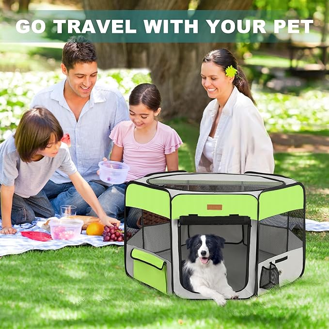 Dog Playpen, Portable Pet Play Pen for Cat, Puppies, Rabbits, Chickens, Foldable Large-Capacity Pet Tent for Indoor/Outdoor Travel Camping Green-PurrikoPets