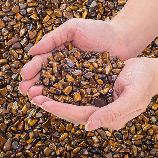 3 Lb Tiger Eye Aquarium Gravel Rocks Polished Tumbled Crushed Stones, Natural Crushed Stone Crystal Chips Decorative for Fish Tank||Vase Filler|Succulent Plants Decor, 6mm-9mm-PurrikoPets