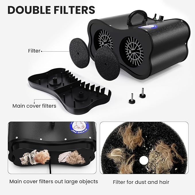 Flying Pig Double Motor High Performance Dog Pet Grooming Dryer (Black)-PurrikoPets