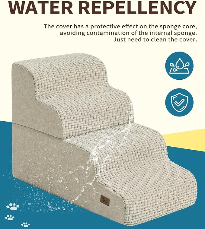 Dog Step for Bed, Dog Stair 4-Step 35D Pet Stair 19.7" H for High Bed or Sofa Non-Slip Balanced Pet Step Indoor, Beige-PurrikoPets