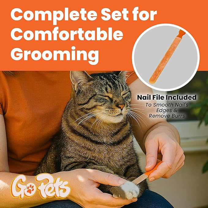 GoPets Nail Clipper for Small to Medium Pets, Quick Sensor Safety Guard, Heavy Duty Trimmer for Thick Nails, Stainless Steel Blades, Grooming Tool for Dogs & Cats, Non-Slip Handle, Built-in Nail File-PurrikoPets