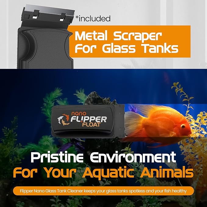 FL!PPER Flipper Cleaner Float - 2-in-1 Floating Magnetic Aquarium Glass Cleaner - Fish Tank Cleaner - Scrubber & Scraper Aquarium Cleaning Tools - Floating Fish Tank Cleaner, Nano-PurrikoPets