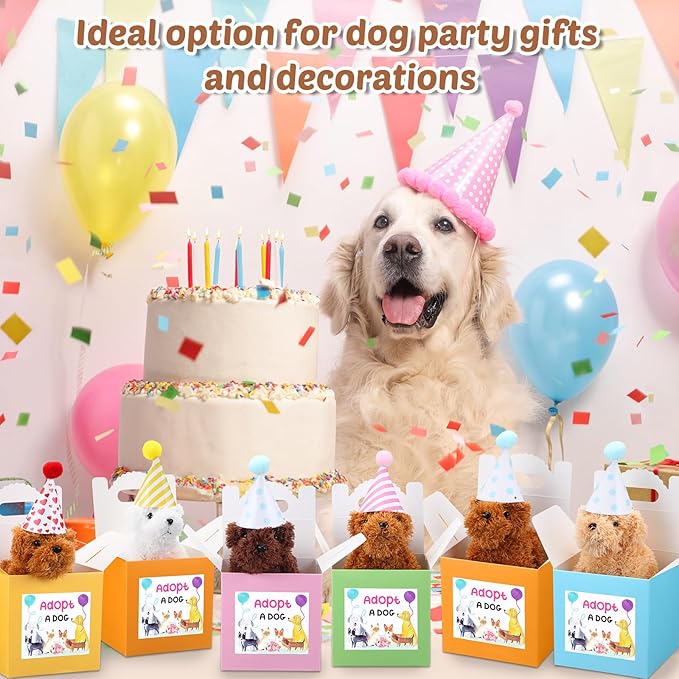 20 Pcs Mini Plush Dog Bulk 4 Inch Small Stuffed Puppy Set Include 20 Adopt a Pet Kraft Paper Boxes and 20 Cute Cone Hats Soft Dog Animals for Kids Birthday Adopt a Puppy Favor Gifts-PurrikoPets