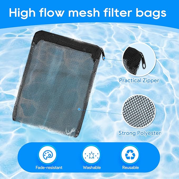 20PCS Aquarium Filter Media Bags for Aquarium with Zipper, Fine Mesh Bag Reusable Strong Polyester for Activated Carbon, Bio Filter Balls, Ceramic Rings, Filter Stones 7.8" x 5.9"-PurrikoPets