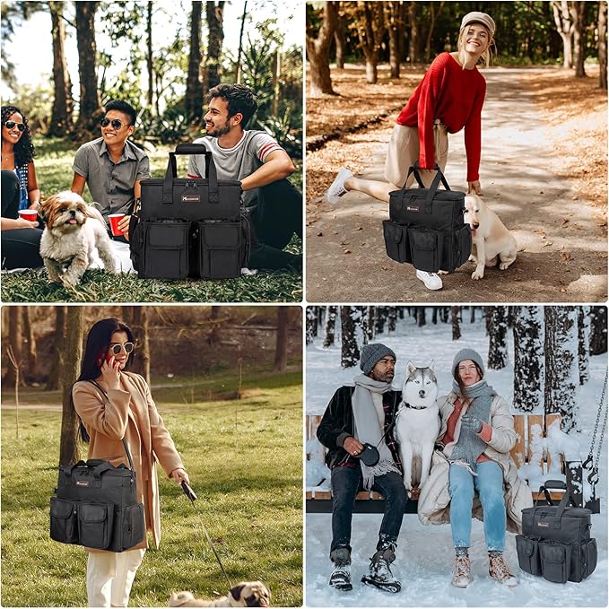 Dog Travel Bag, Airline Approved Pet Travel Bag with 2 Dog Treat Training Pouches for Weekend Pet Travel Supplies & Accessories, Black-PurrikoPets