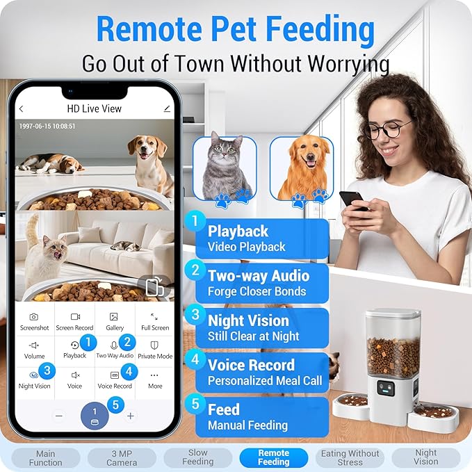 5G WiFi Automatic Cat Feeder with Two HD Camera: 7L Automatic Dog Feeder with Night Vision, Auto Cat Food Dispenser for Multiple Pet, Detachable for Easy Cleaning - 29 Cup-PurrikoPets