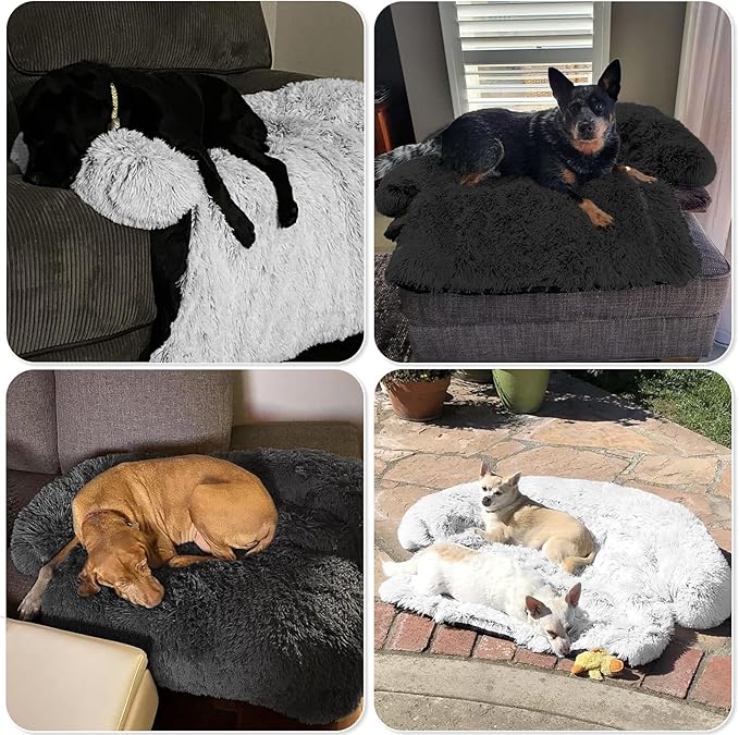 GGIB Calming Dog Bed Fluffy Plush Dog Mat for Furniture Protector with Removable Washable Cover for Large Medium Small Dogs and Cats (Extra Extra Large, Light Grey)-PurrikoPets