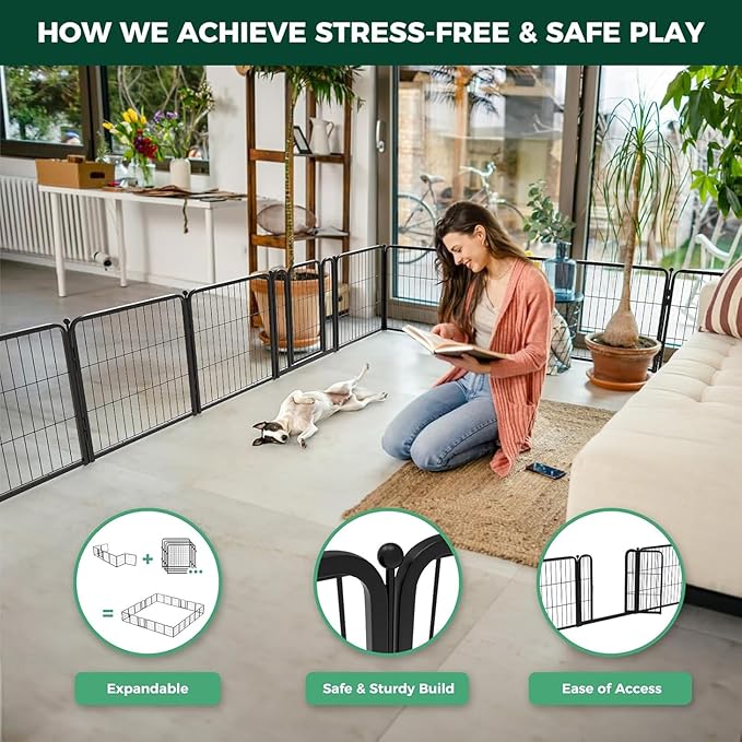 FXW Homeplus Unleashed Indoor Dog Playpen - Stress-Free and Safe Play, Heavy Duty 24 Inch 18 Wire Panels Dog Pen for Puppy and Small Dogs, Black│Patented-PurrikoPets