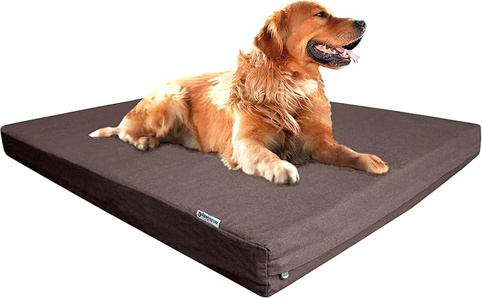 Dogbed4less Luxury Extra Large Orthopedic Memory Foam Dog Bed for Large Dogs with Durable Waterproof Internal Case, Removable Washable Denim Cover and Extra Bonus Pet Bed Cover, XL 40X35X4, Brown-PurrikoPets
