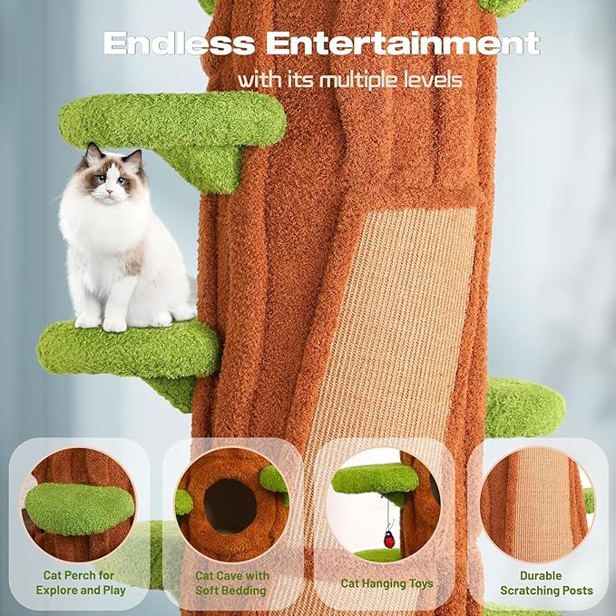 Extra Large Cat Tree Tower,90.55" Tall Forest Theme Cat Condo for Indoor Cats,Multi-Level Luxury Huge Cat Condo with Scratching Mats,Removable Mats,Heavy Duty House with Toys for Multi-Cat Household-PurrikoPets