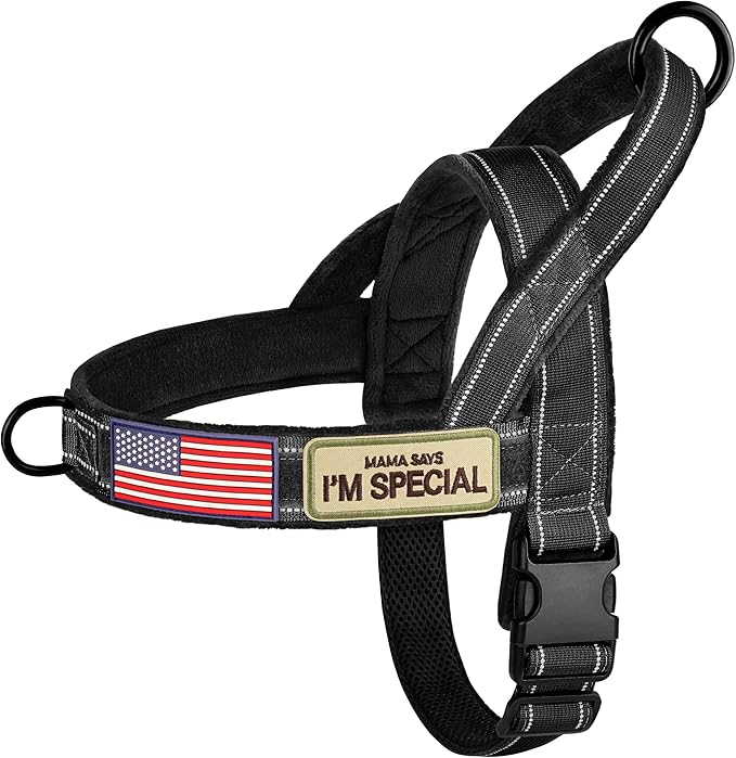 Forestpaw No Pull Dog Harness - Soft Flannel Padded Tactical Dog Vest Harness with Quick Release Buckle, Adjustable Reflective Pet Harness for Large Dogs Walking Training,Black XL-PurrikoPets