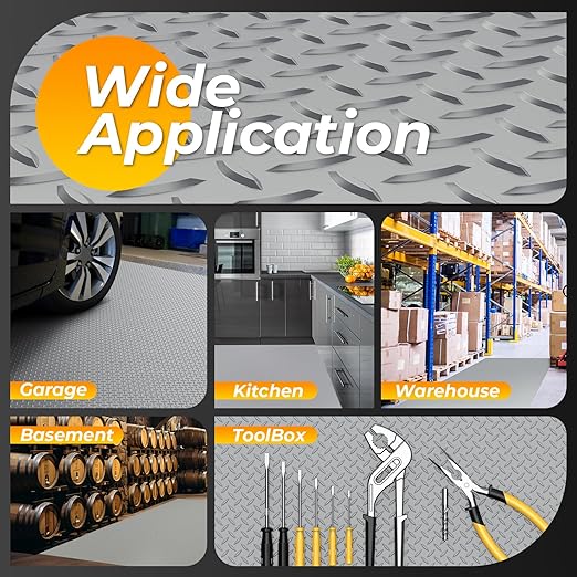 7.8 x 18 FT Garage Floor Mats for Under Car, 2.8mm Thickened Rubber Garage Flooring Roll, M Size 140.4 SQFT Garage Car Mat for Mid-Size SUVs, Sports Car, Light Grey-PurrikoPets