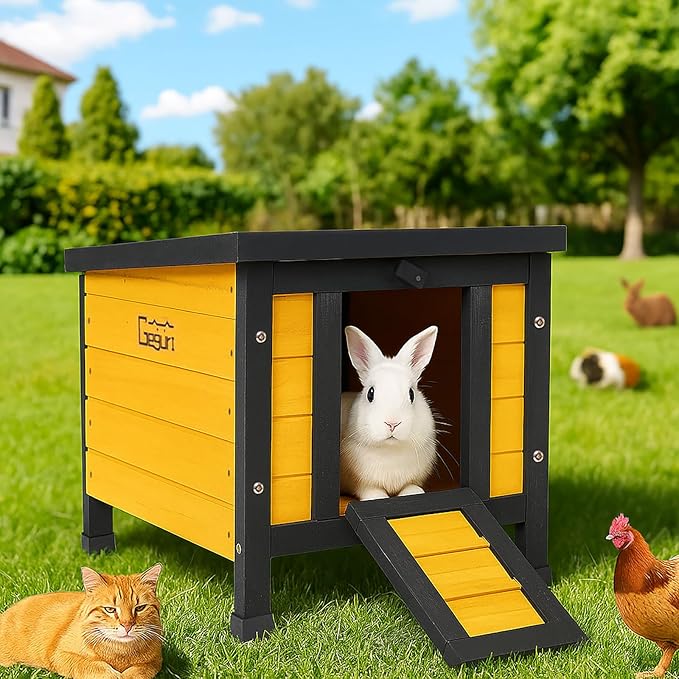GEGURI Outdoor Cat House Weatherproof, Rabbit Hutch & Indoor Bunny Cage, Wooden Shelter for Feral Cats, Rabbits, Chickens & Small Animals-PurrikoPets
