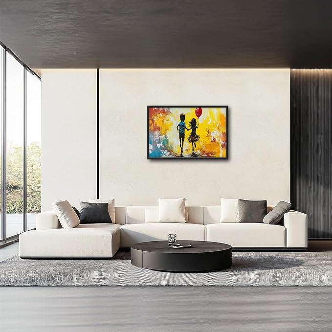 Framed Large Banksy Wall Art for Living Room, Oversized Colorful Graffiti Children Wall Decor, Peaceful Canvas Painting Pictures Modern Artwork Home Decoration for Living Room Bedroom 36"x24"-PurrikoPets